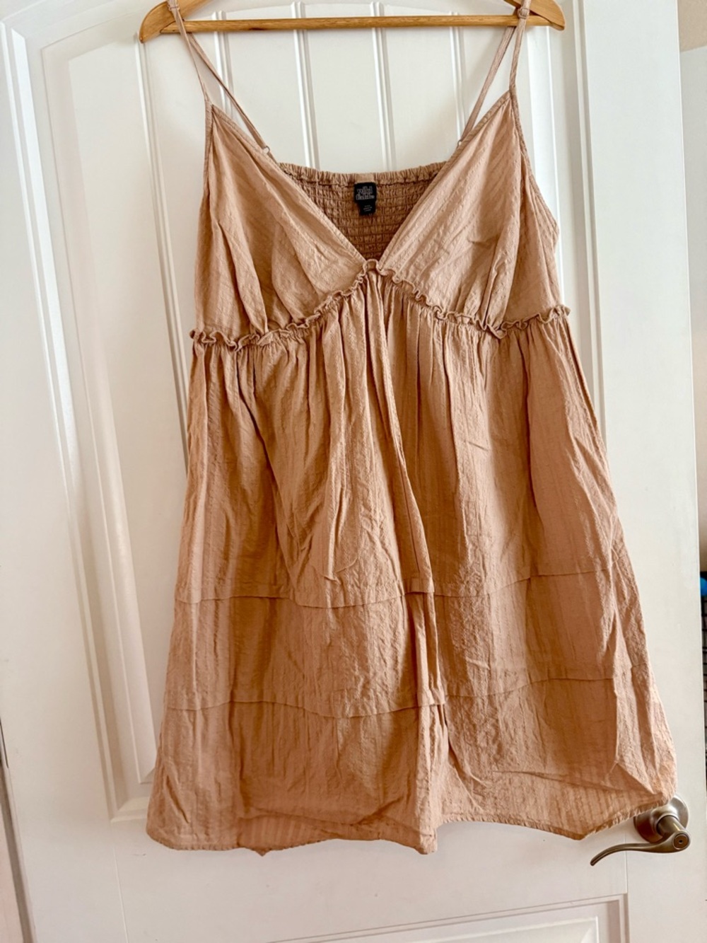 Beige Cotton Tiered Flowy Mini Dress (plus)